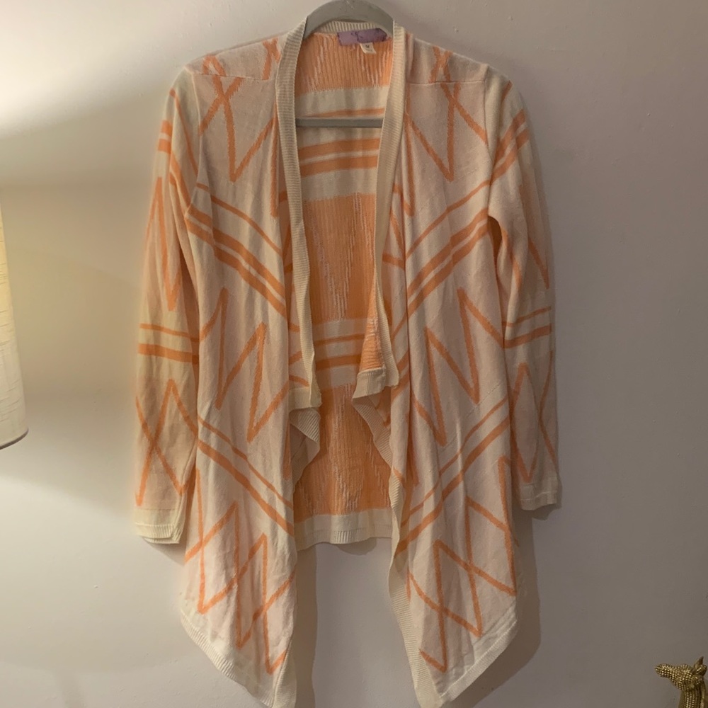 Alya Geometric Cream and Orange Cardigan - Preloved